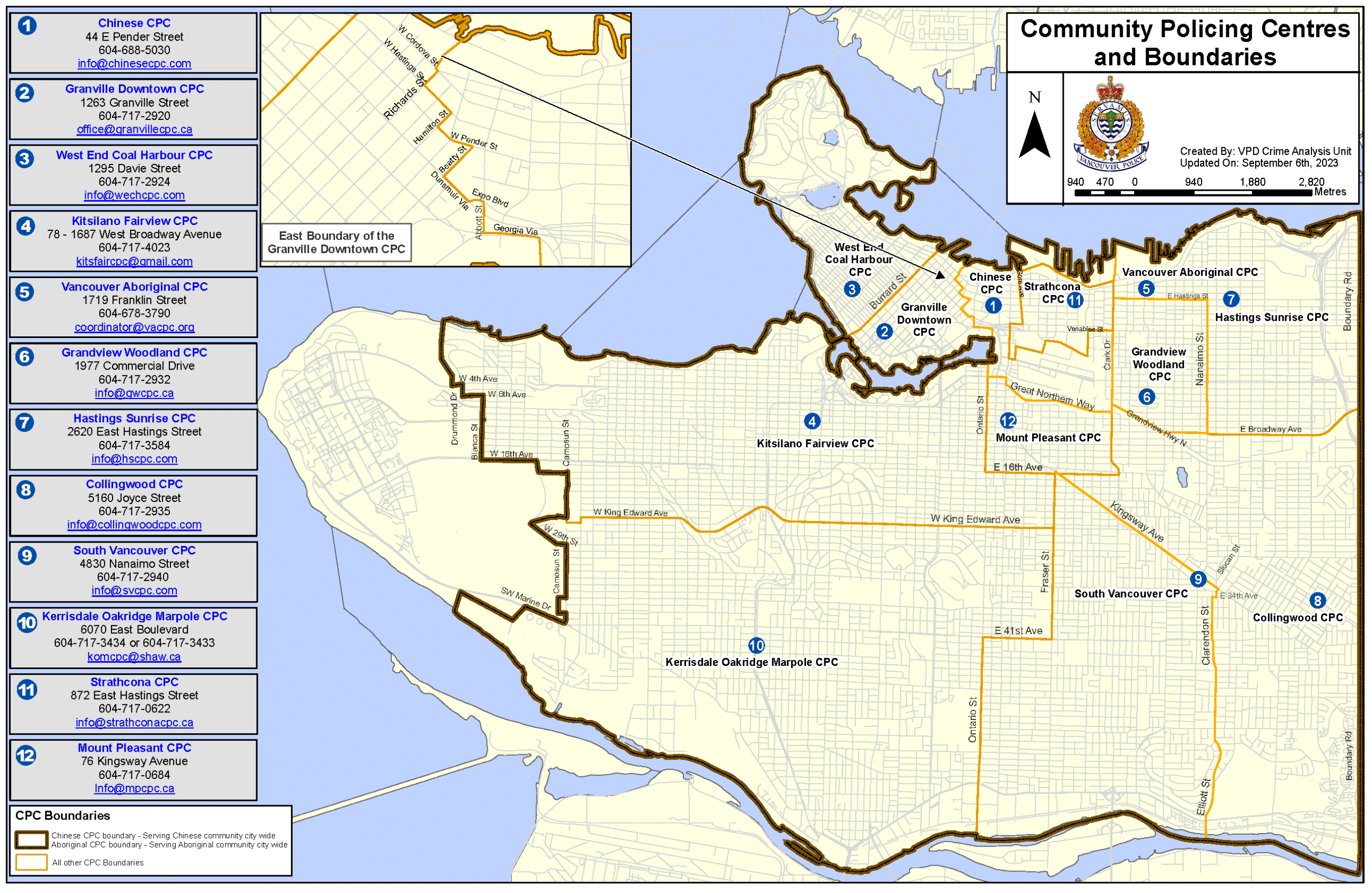 map of Vancouver's community policing centres