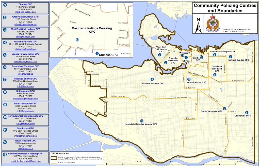 map of Vancouver's community policing centres
