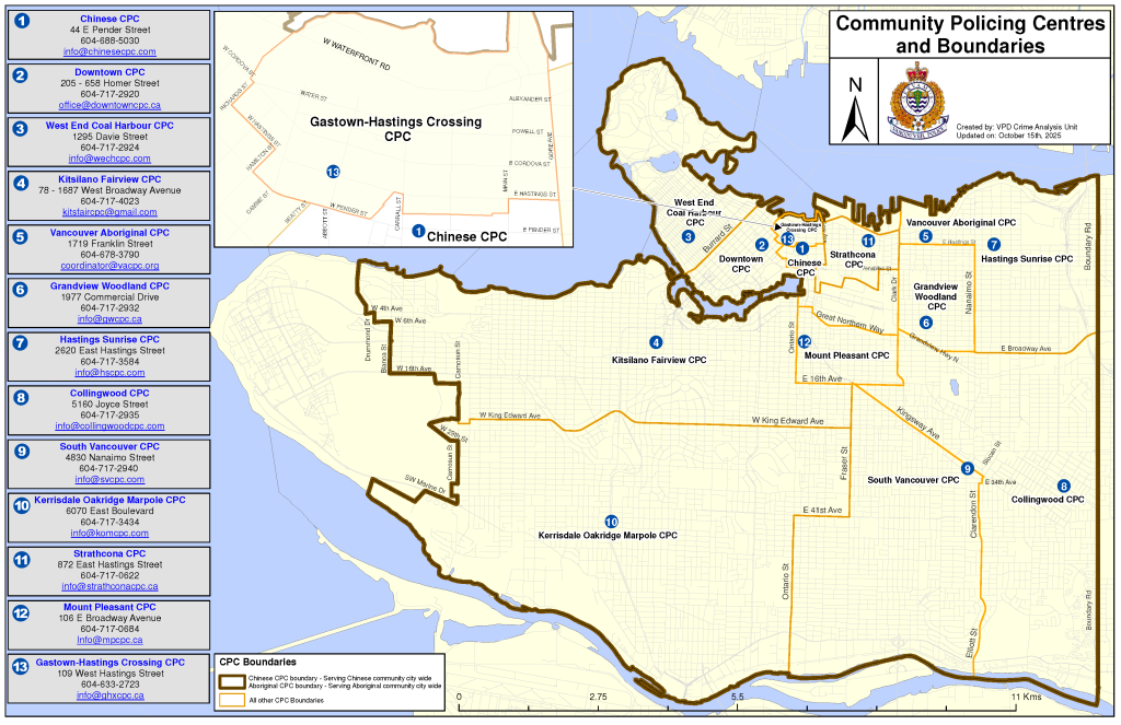 map of Vancouver's community policing centres